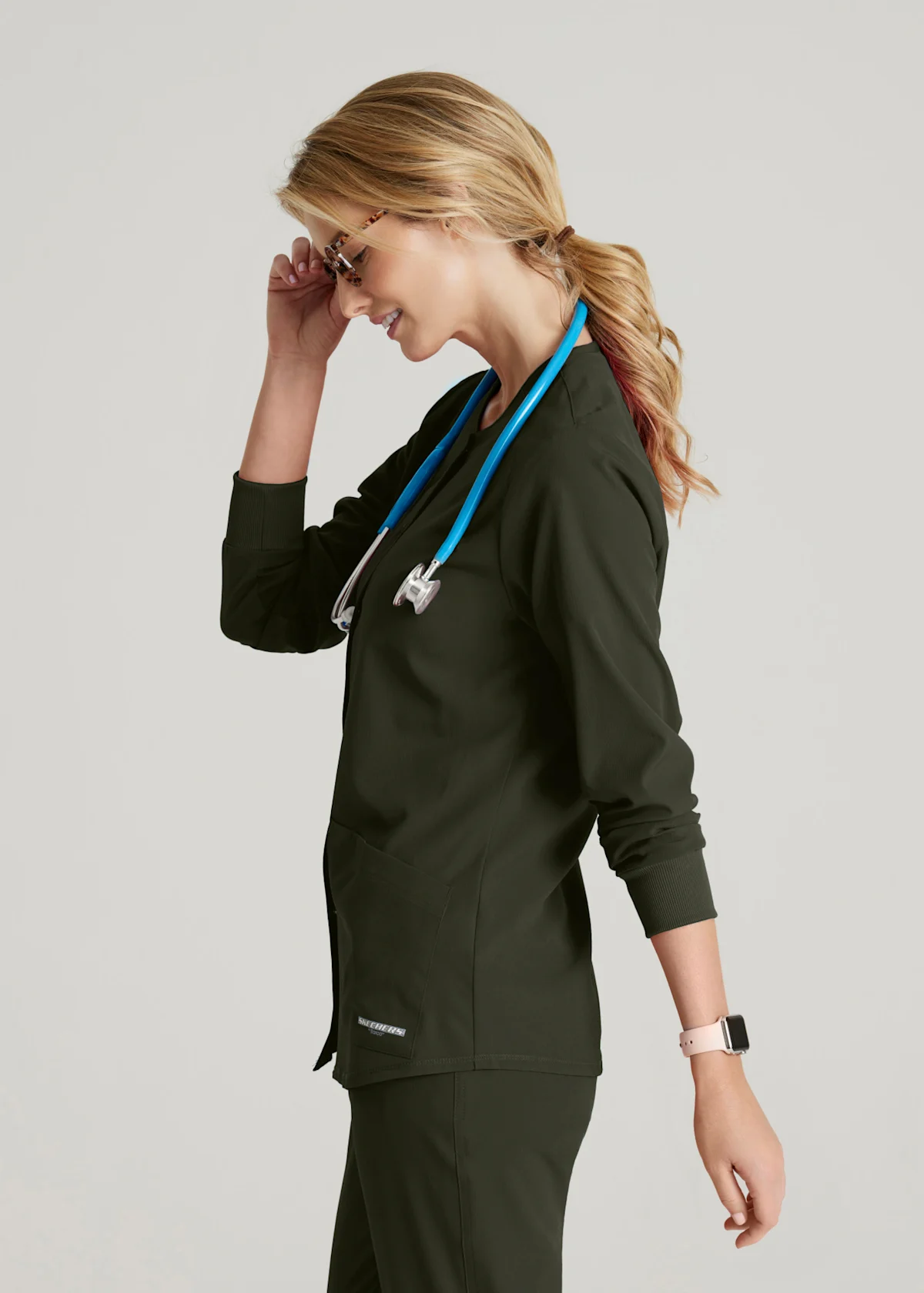 Skechers Scrubs Skechers Stability 2-Pocket Crewneck Snap-Front Jacket