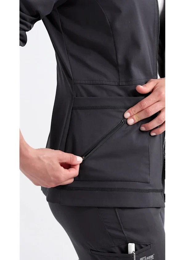 Greys Anatomy Spandex Stretch Grey's Anatomy Millie 3-Pocket Crewneck Jacket