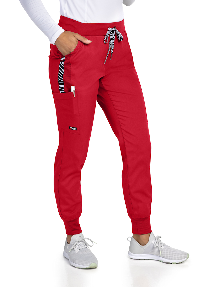 Greys Anatomy Spandex Stretch Grey's Anatomy Cleo 5-Pocket Zebra Trim Jogger Pants