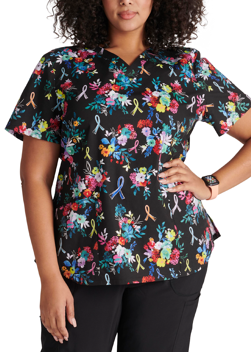 Cherokee Cherokee Hopeful Bouquets V-Neck Print Top