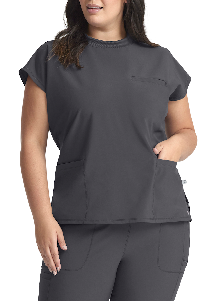 Cherokee Infinity Cherokee Infinity 4-Pocket Rib Collar Neck With Ring Snap Closure Rib Knit Back Panel Top