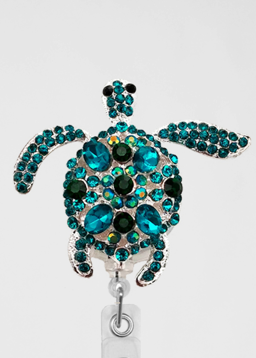 SassyBadge SassyBadge Silver Blue Sea Turtle Badge Reel