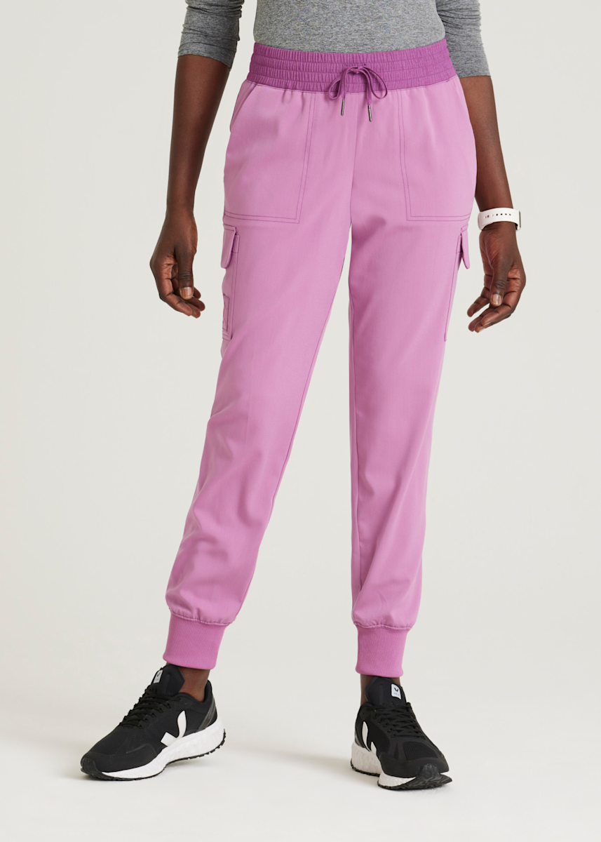 Greys Anatomy Spandex Stretch Grey's Anatomy Amelia 5-Pocket Two-Tone Mid-Rise Jogger Scrub Pant