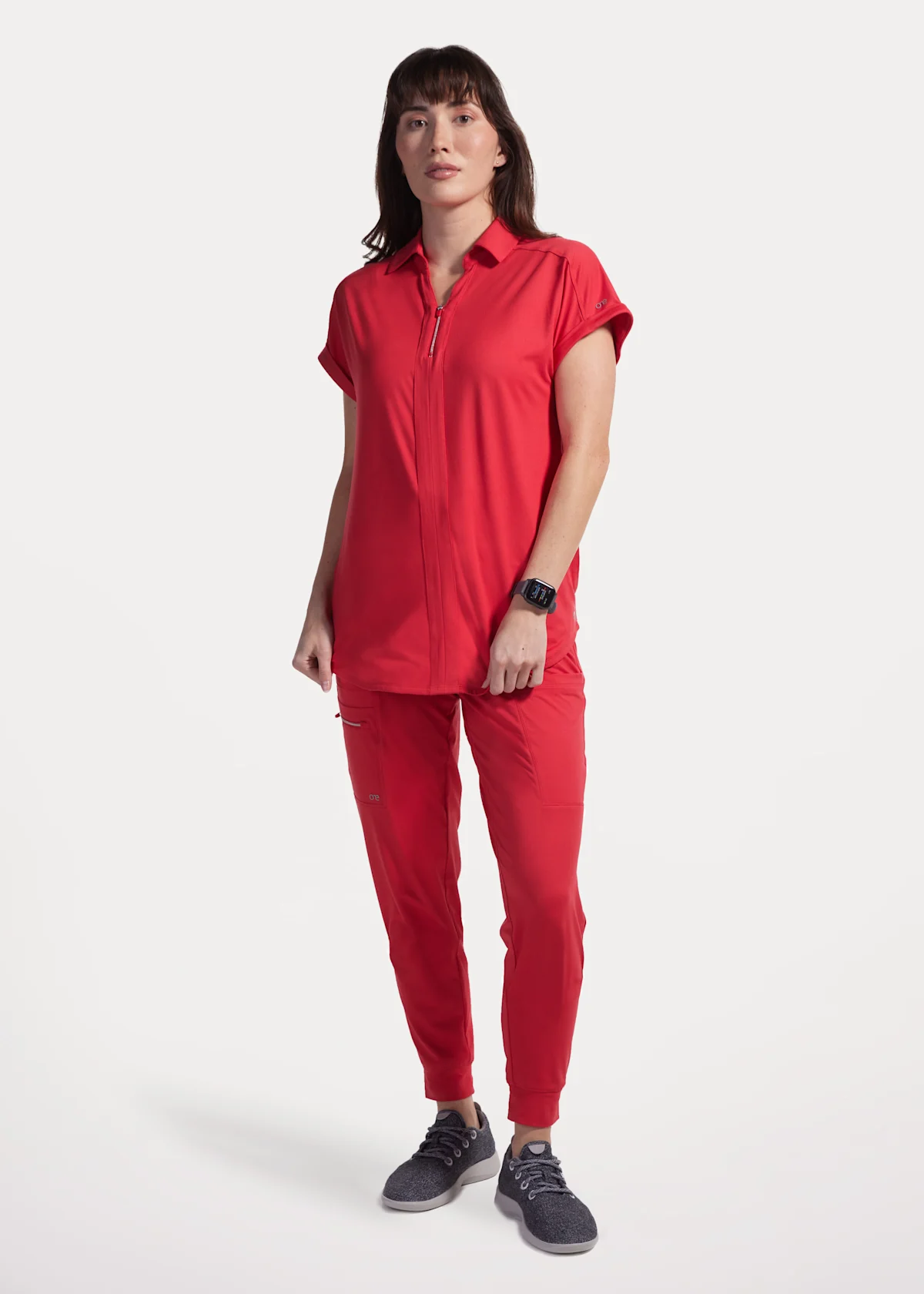 Barco One Performance Knit Barco One Engage 2-Pocket Zip-Neck Shirt Collar Cuffed Dolman Sleeve Top