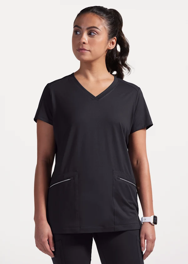 Barco One Performance Knit Barco One Engage 2-Pocket Zip-Neck Shirt Collar Cuffed Dolman Sleeve Top