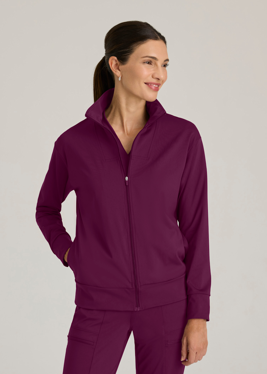 Greys Anatomy Knit Stretch Grey's Anatomy Ease 4-Pocket Zip Front Drop Shoulder Jacket