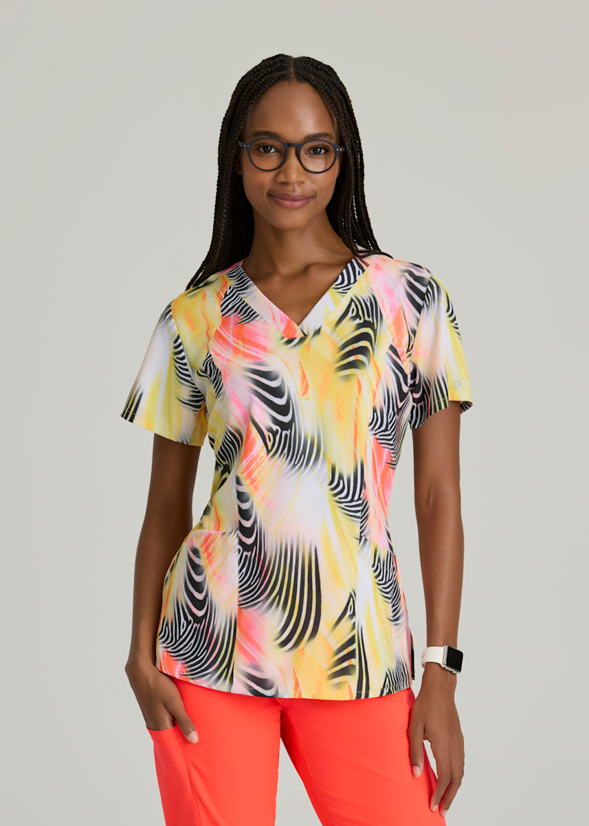 Barco One Barco One Thrive 4-Pocket Zebra Brilliance V-Neck Print Top