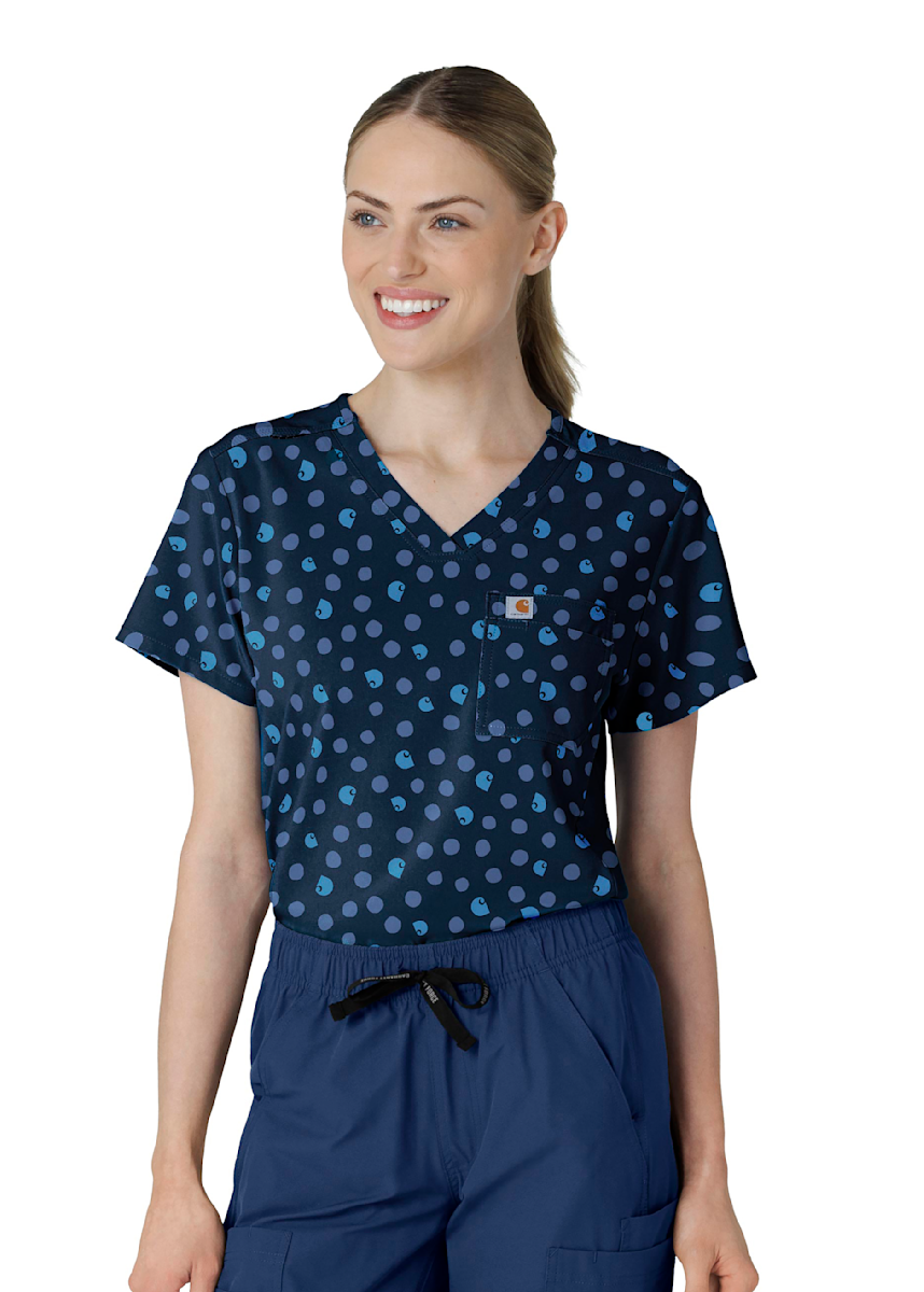 Carhartt Force Cross-Flex Carhartt Lively Logo Dots Navy V-Neck Tuck-In Print Top