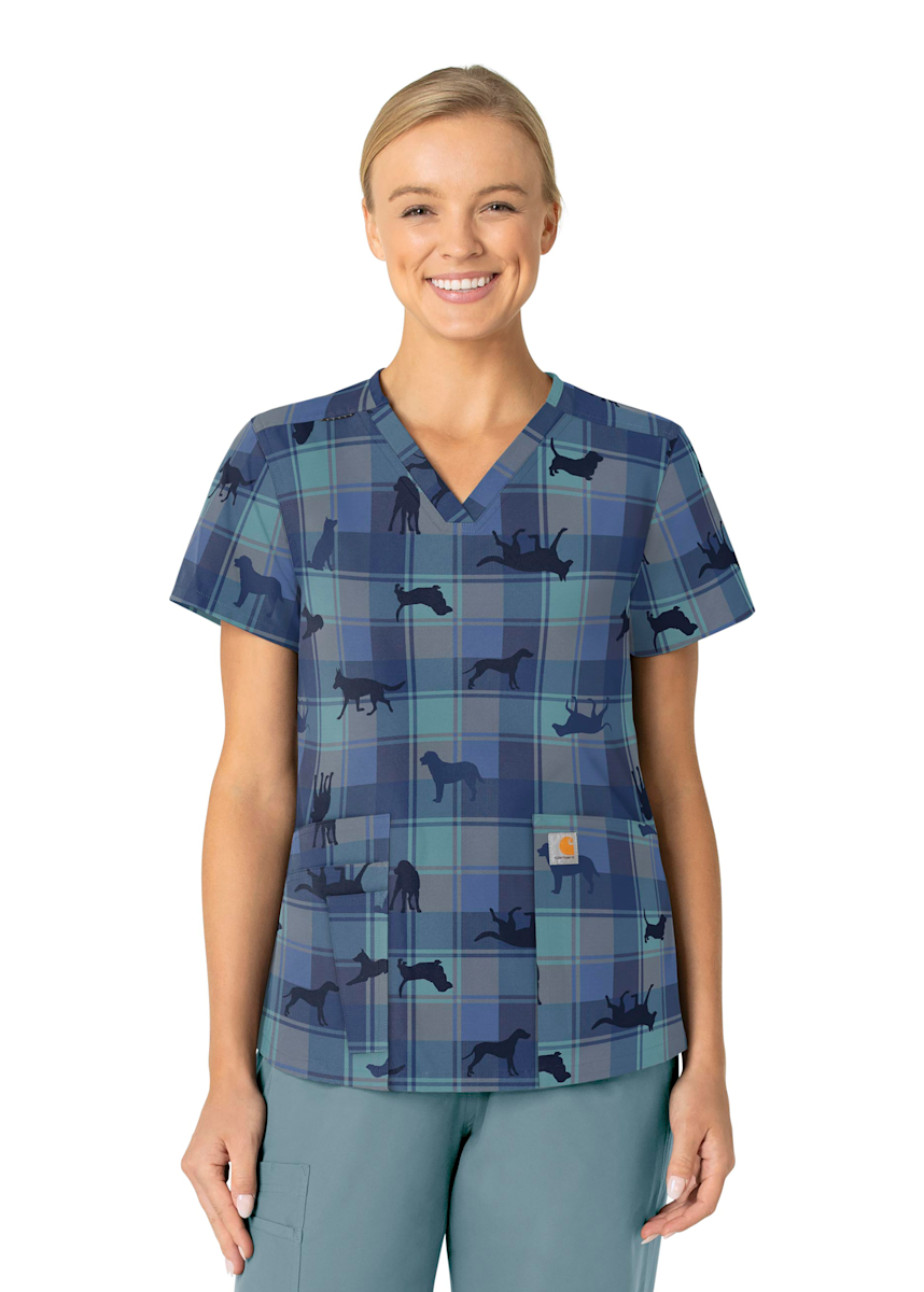 Carhartt Force Cross-Flex Carhartt Faithful Friends Navy V-Neck Print Top