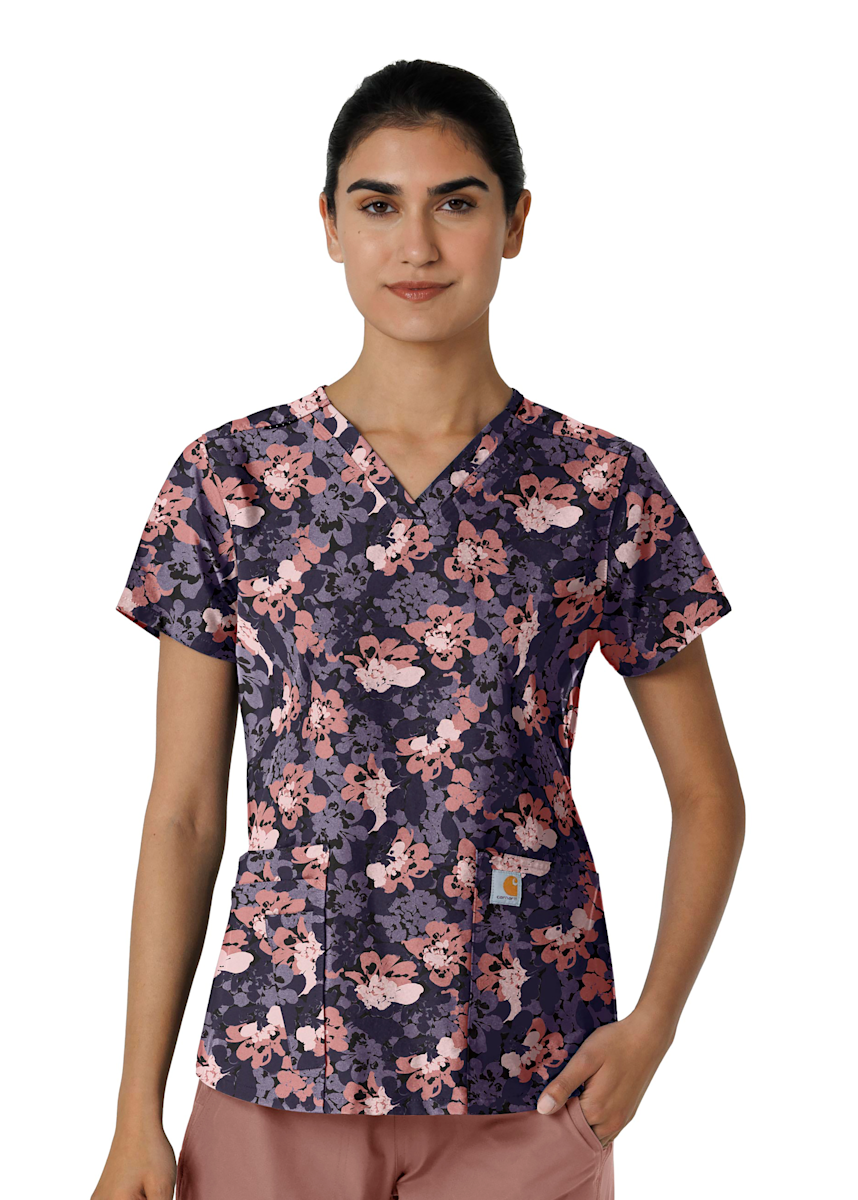 Carhartt Force Cross-Flex Carhartt Floral Burst Navy V-Neck Print Top