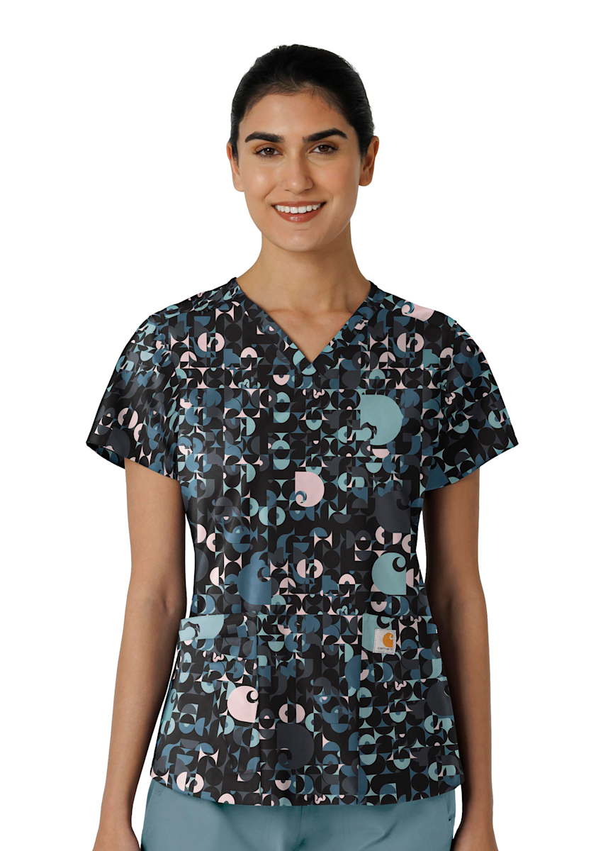 Carhartt Force Cross-Flex Carhartt Geo Logo Black V-Neck Print Top