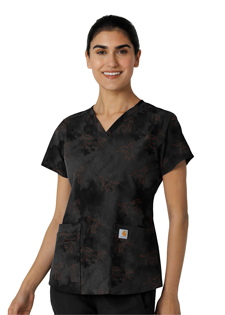 Carhartt Force Cross-Flex Carhartt Misty Ride Black V-Neck Print Top