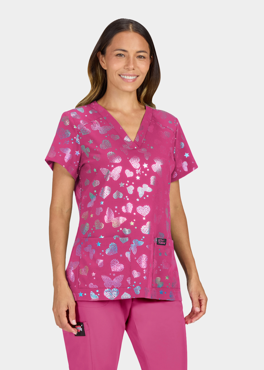 Betsey Johnson Koi Bell Butterfly Aura Flamingo V-Neck Print Top