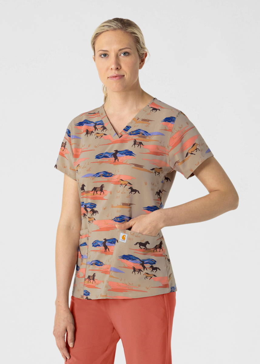 Carhartt Force Cross-Flex Carhartt Mustang Meadow V-Neck Print Top