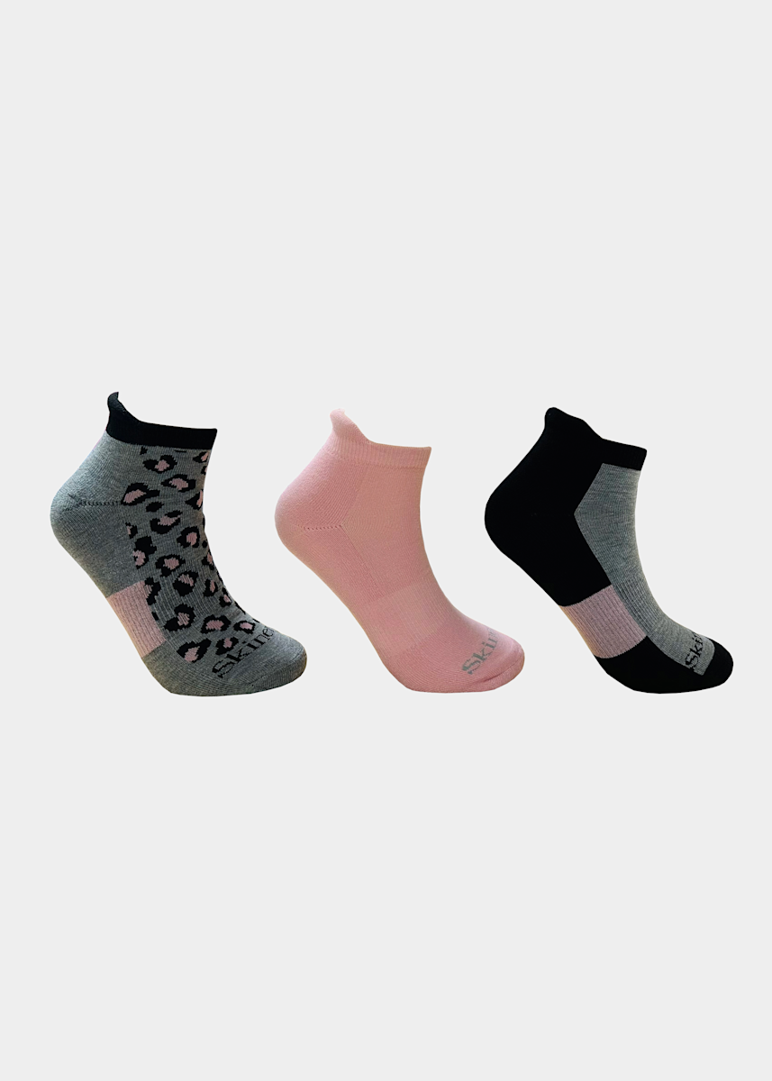 Skinergy Legale 3-Pack Leopard Pink Low Cut Compression Socks
