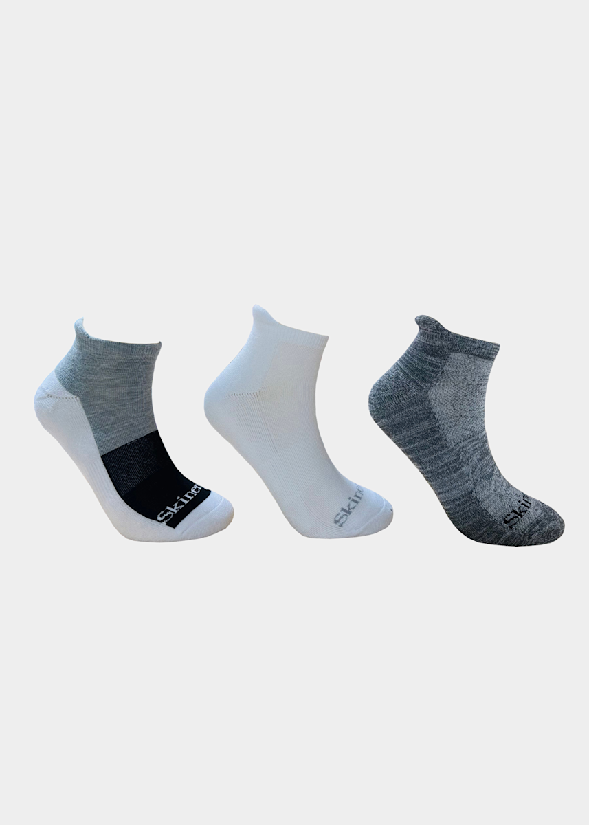 Skinergy Legale 3-Pack White Grey Low Cut Compression Socks