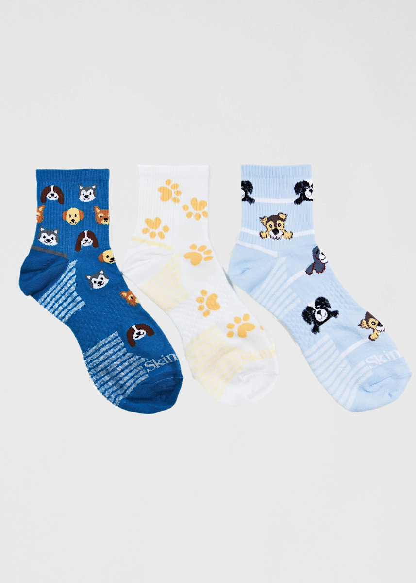 Skinergy Legale 3-Pack Dogs Print Quarter Compression Socks