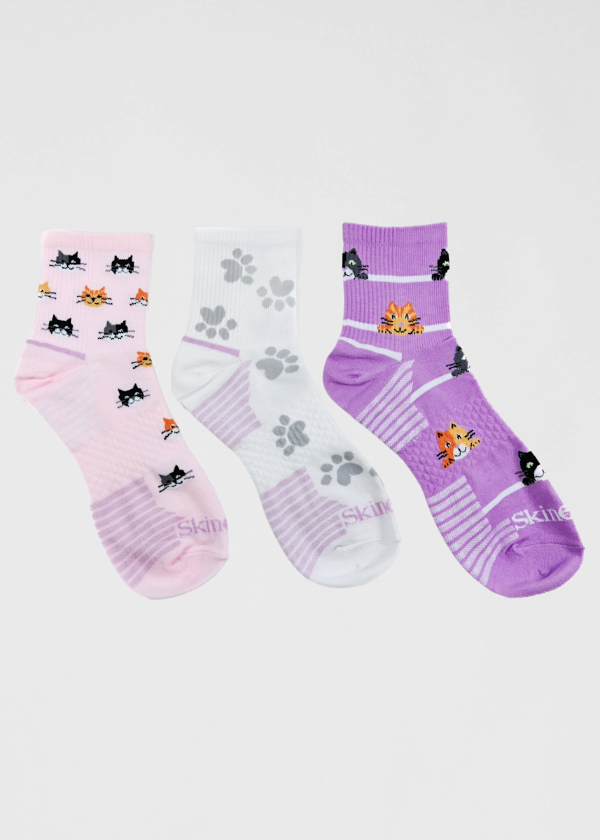 Skinergy Legale  3-Pack Cats Print Quarter Compression Socks