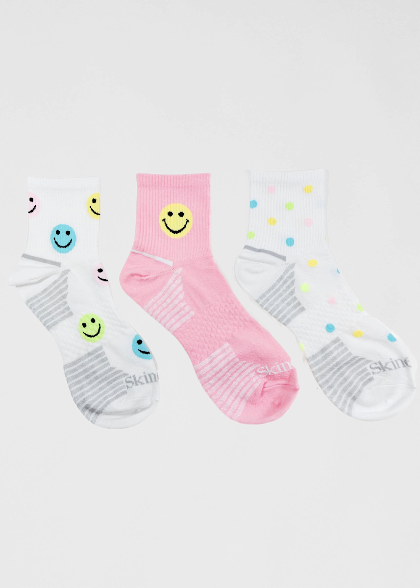 Skinergy Legale 3-Pack Happy Faces Print Quarter Compression Socks