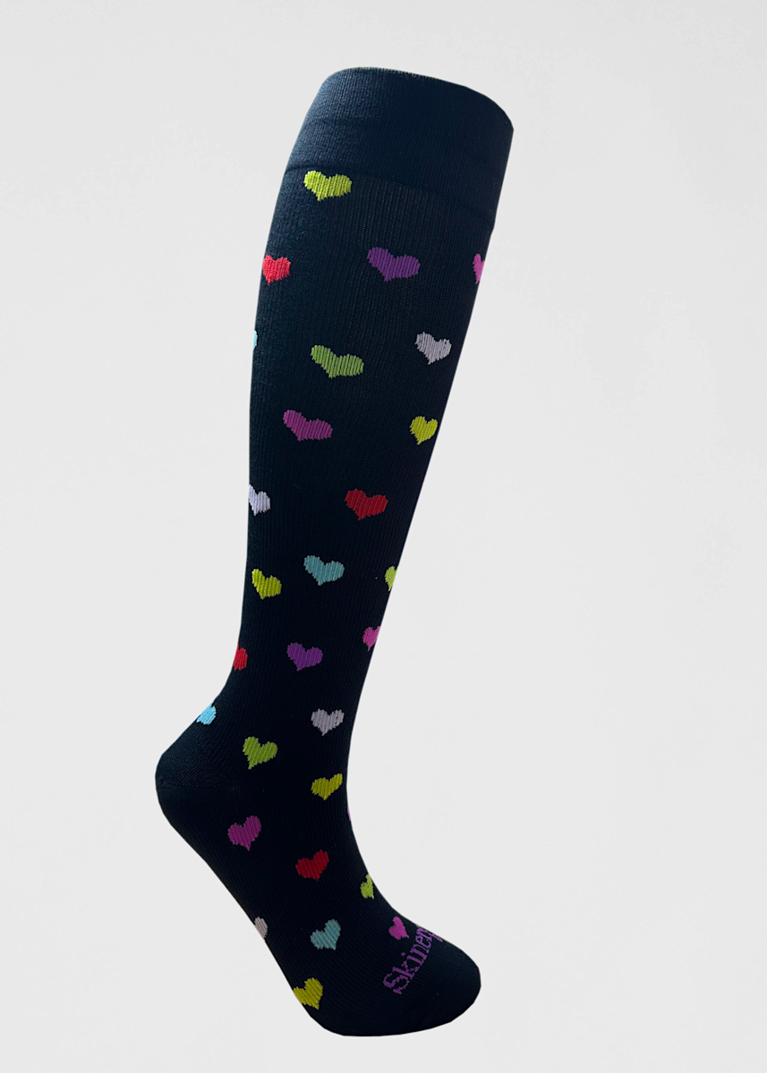 Home 20 Skinergy Single Pair Socks Legale All Over Multi-Color Hearts Print Compression Socks