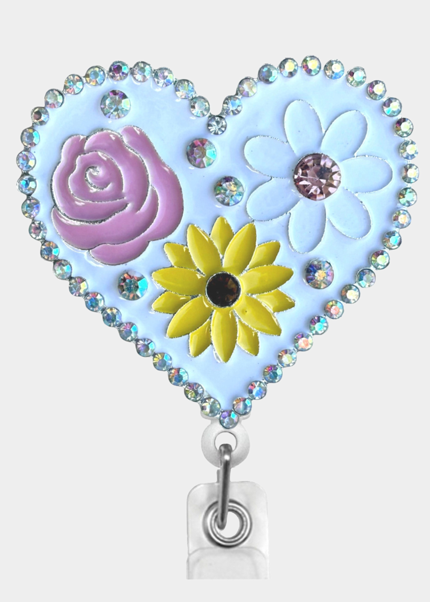 Home 16 SassyBadge SassyBadge Bling Floral Heart Badge Reel
